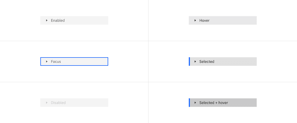 Examples of the interactive states for tree-view